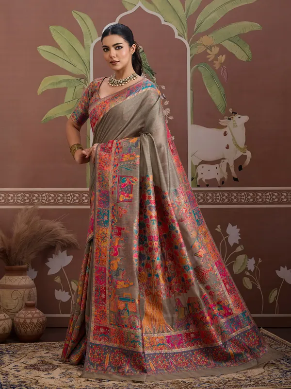 Women's_Cotton_Beige_Woven_Design_Designer_Saree_With_Blouse_Piece