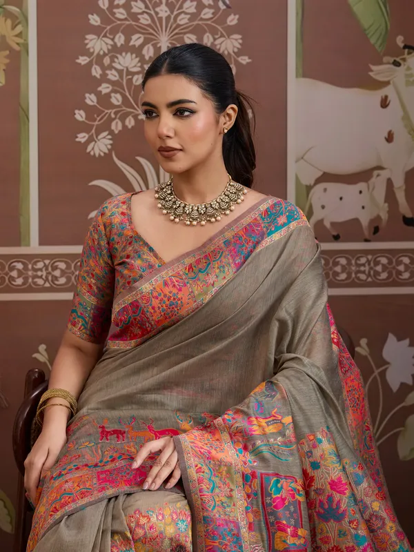 Women's_Cotton_Beige_Woven_Design_Designer_Saree_With_Blouse_Piece
