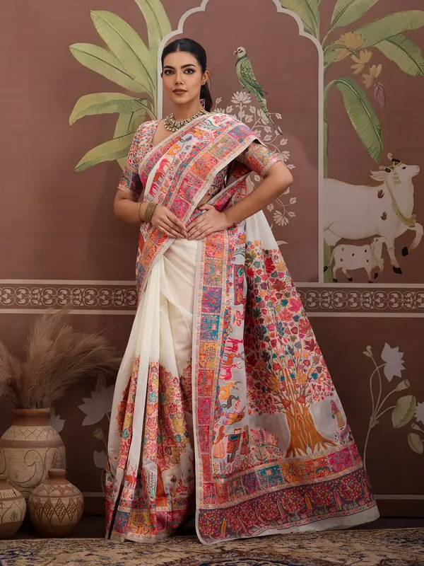 Women's_Cotton_White_Woven_Design_Designer_Saree_With_Blouse_Piece
