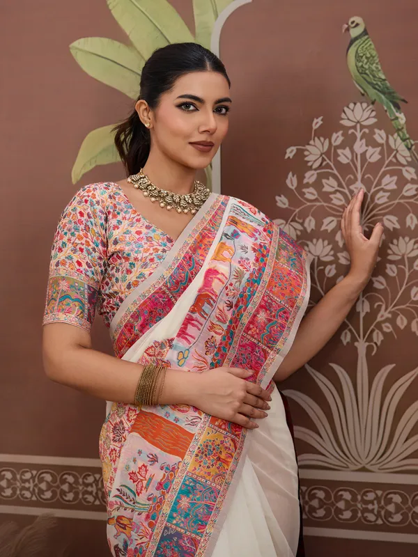 Women's_Cotton_White_Woven_Design_Designer_Saree_With_Blouse_Piece
