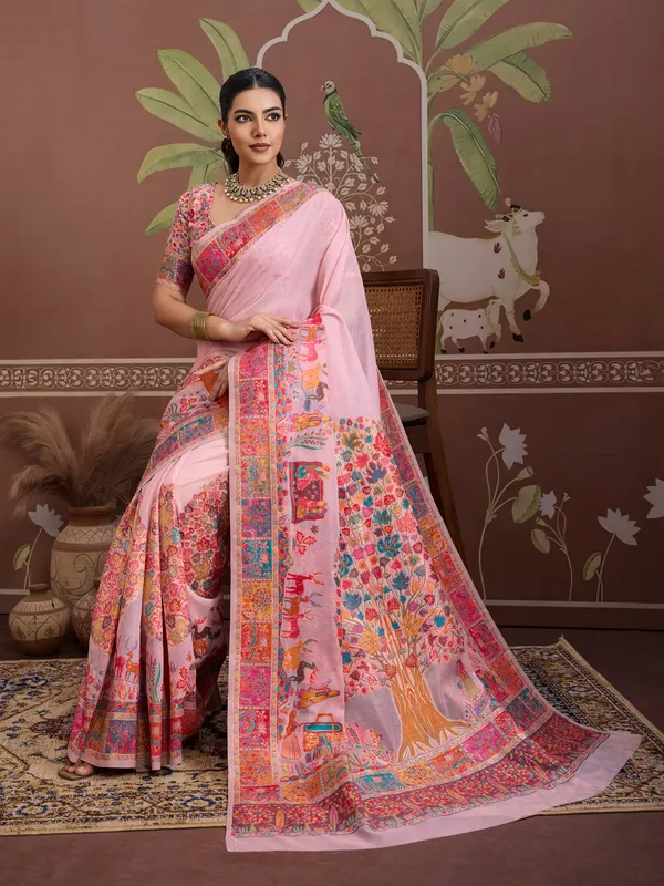 Women's_Cotton_Pink_Woven_Design_Designer_Saree_With_Blouse_Piece