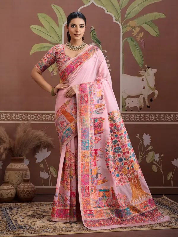Women's_Cotton_Pink_Woven_Design_Designer_Saree_With_Blouse_Piece