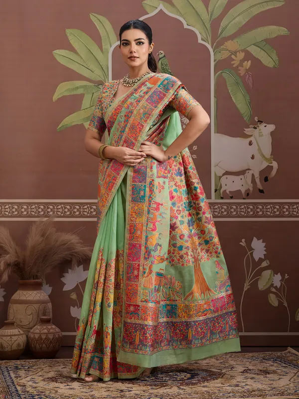 Women's_Cotton_Light_Green_Woven_Design_Designer_Saree_With_Blouse_Piece