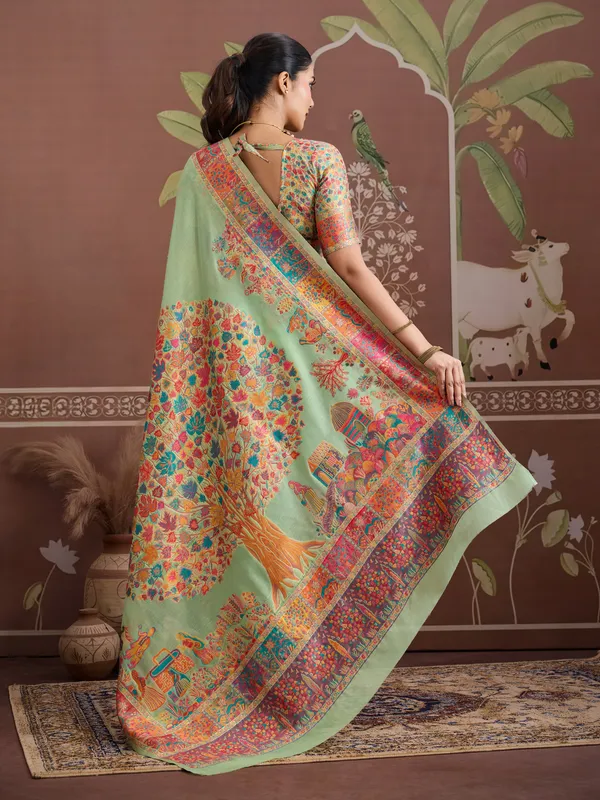 Women's_Cotton_Light_Green_Woven_Design_Designer_Saree_With_Blouse_Piece