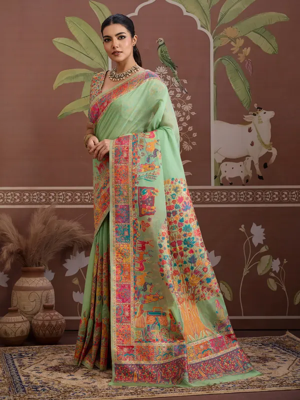 Women's_Cotton_Light_Green_Woven_Design_Designer_Saree_With_Blouse_Piece