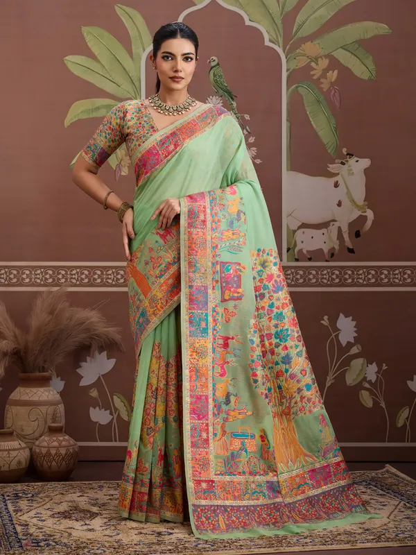 Women's_Cotton_Light_Green_Woven_Design_Designer_Saree_With_Blouse_Piece