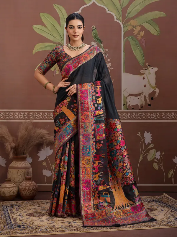 Women's_Cotton_Black_Woven_Design_Designer_Saree_With_Blouse_Piece