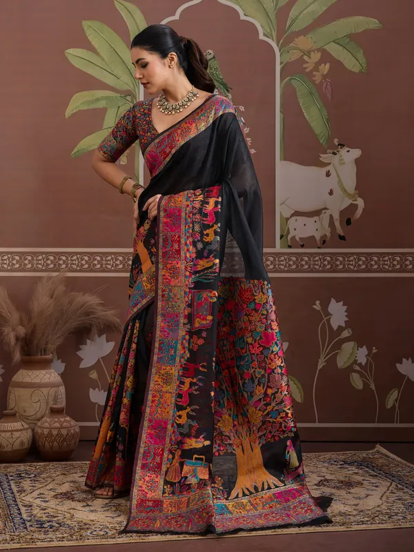 Women's_Cotton_Black_Woven_Design_Designer_Saree_With_Blouse_Piece