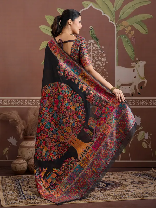 Women's_Cotton_Black_Woven_Design_Designer_Saree_With_Blouse_Piece