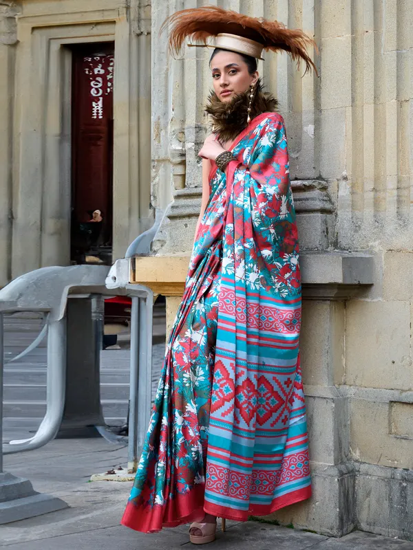 Women's_Crepe_Light_Blue_Printed_Designer_Saree_With_Blouse_Piece
