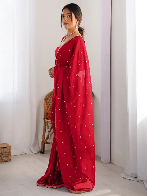 Women's_Pure_Georgette_Red_Embellished_Designer_Saree_With_Blouse_Piece