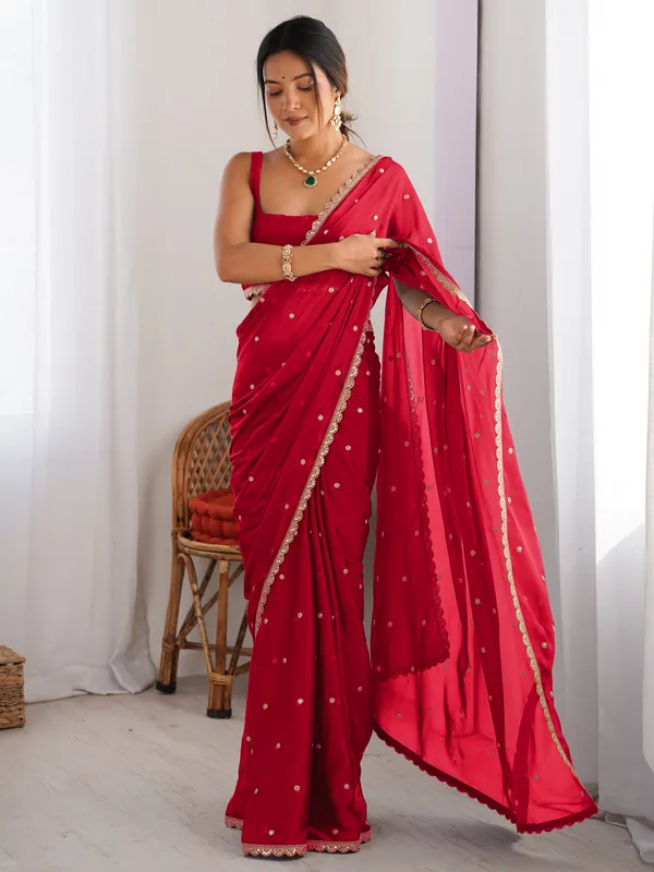 Women's_Pure_Georgette_Red_Embellished_Designer_Saree_With_Blouse_Piece