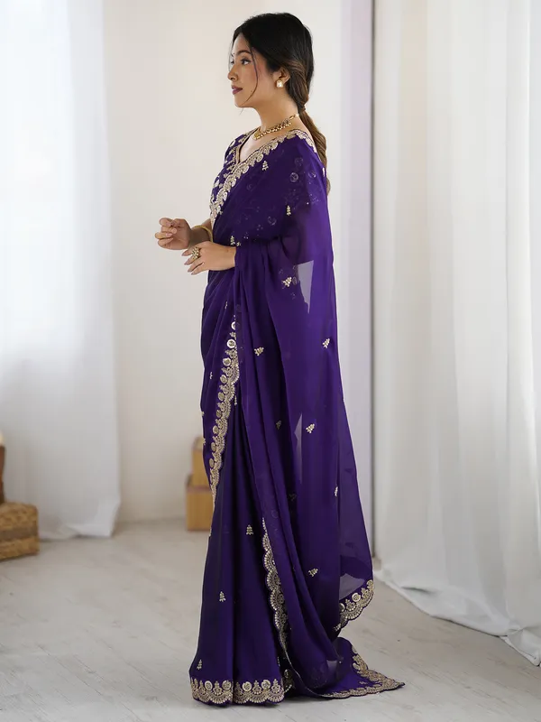 Women's_Pure_Georgette_Purple_Embellished_Designer_Saree_With_Blouse_Piece