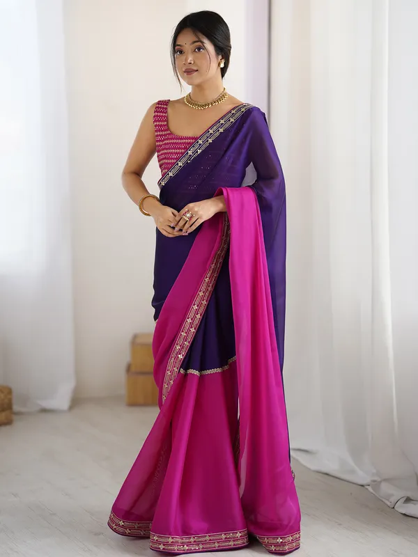 Women's_Pure_Georgette_Pink_Half_&_Half_Half_and_Half_With_Blouse_Piece