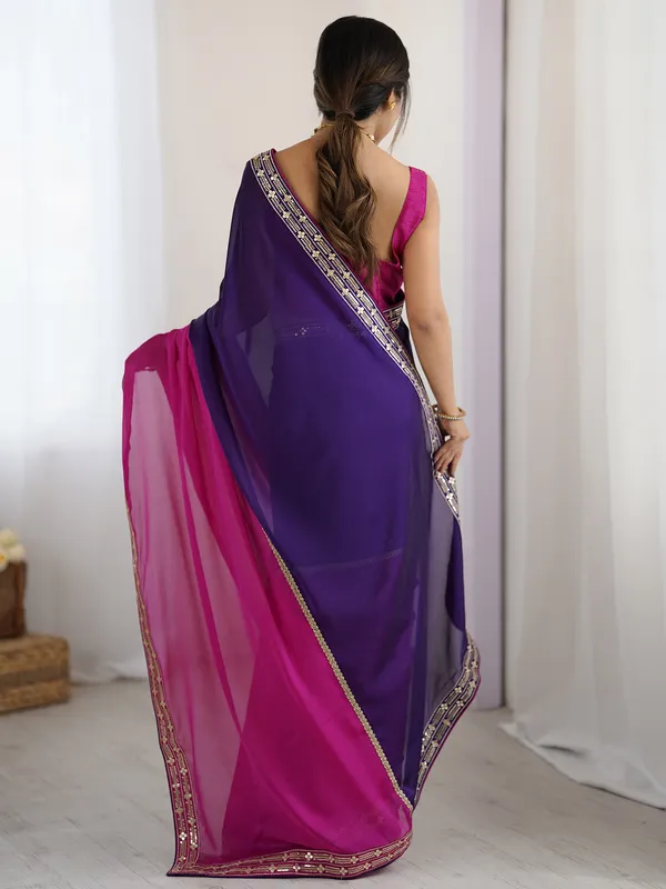 Women's_Pure_Georgette_Pink_Half_&_Half_Half_and_Half_With_Blouse_Piece