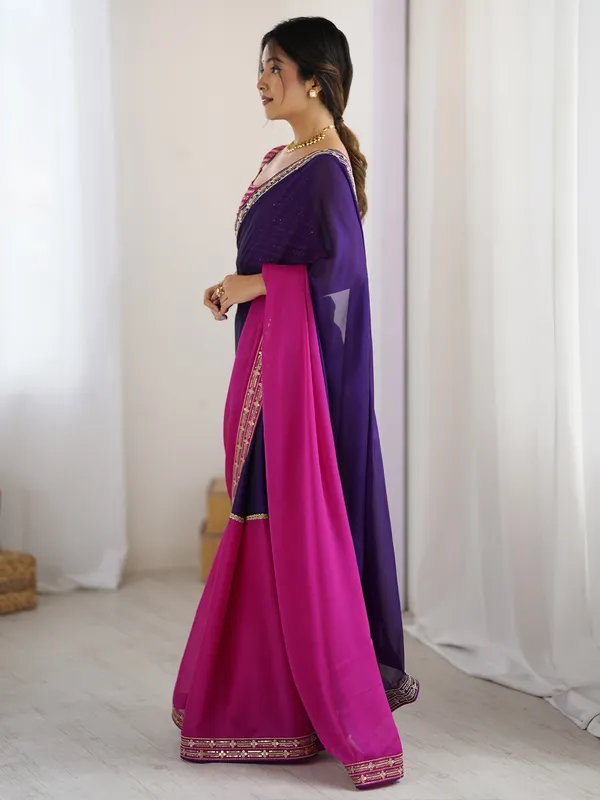 Women's_Pure_Georgette_Pink_Half_&_Half_Half_and_Half_With_Blouse_Piece