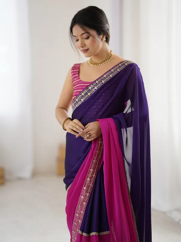 Women's_Pure_Georgette_Pink_Half_&_Half_Half_and_Half_With_Blouse_Piece