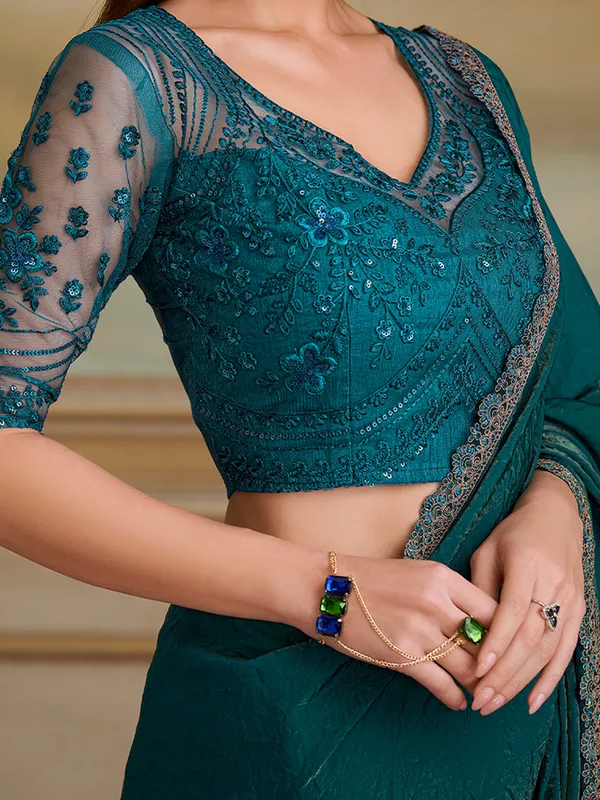 Women's_Georgette_Teal_green_Embellished_Designer_Saree_With_Blouse_Piece