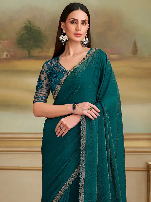 Women's_Georgette_Teal_green_Embellished_Designer_Saree_With_Blouse_Piece