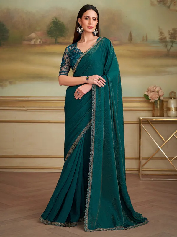 Women's_Georgette_Teal_green_Embellished_Designer_Saree_With_Blouse_Piece