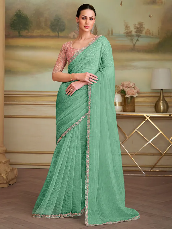 Women's_Georgette_Turquoise_Embellished_Designer_Saree_With_Blouse_Piece