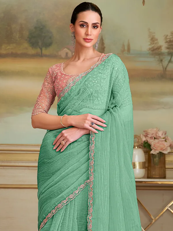 Women's_Georgette_Turquoise_Embellished_Designer_Saree_With_Blouse_Piece