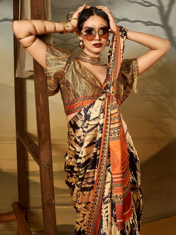 Women's_Crepe_Beige_Printed_Designer_Saree_With_Blouse_Piece