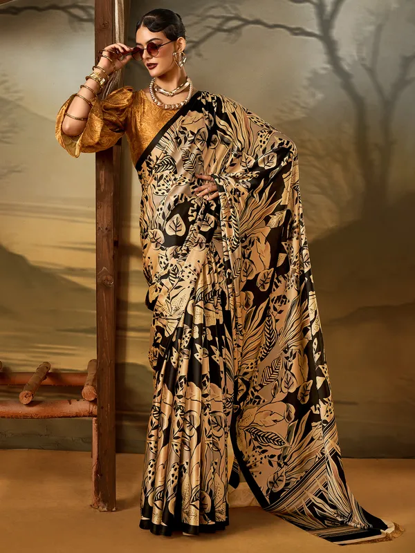 Women's_Crepe_Beige_Printed_Designer_Saree_With_Blouse_Piece