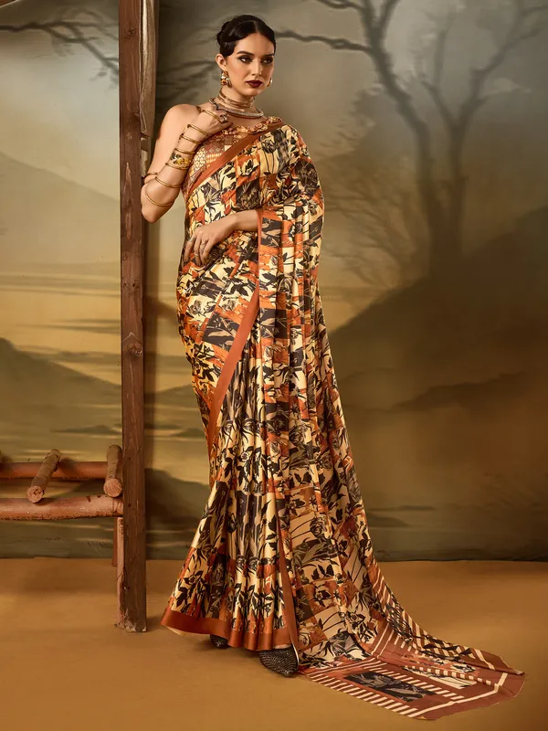 Women's_Crepe_Beige_Printed_Designer_Saree_With_Blouse_Piece