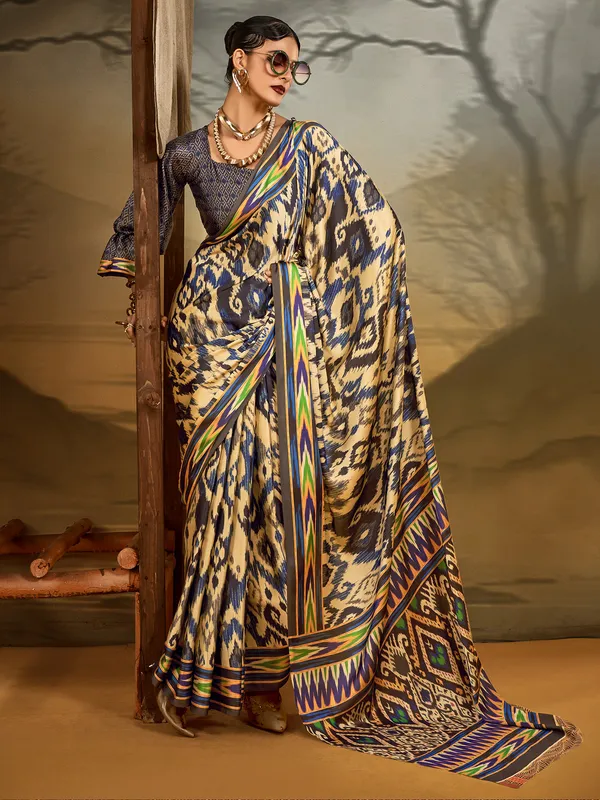 Women's_Crepe_Beige_Printed_Designer_Saree_With_Blouse_Piece