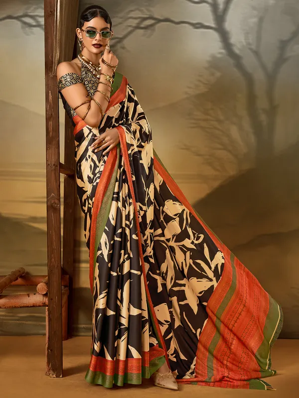 Women's_Crepe_Black_Printed_Designer_Saree_With_Blouse_Piece
