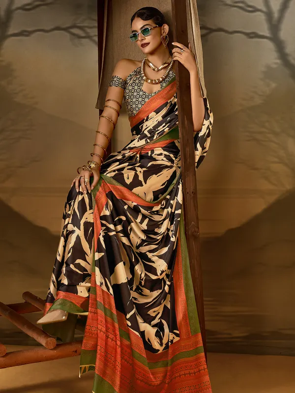 Women's_Crepe_Black_Printed_Designer_Saree_With_Blouse_Piece