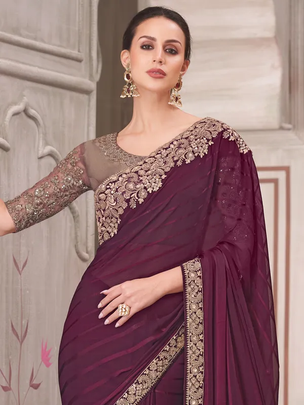 Women's_Pure_Georgette_Magenta_Embellished_Designer_Saree_With_Blouse_Piece