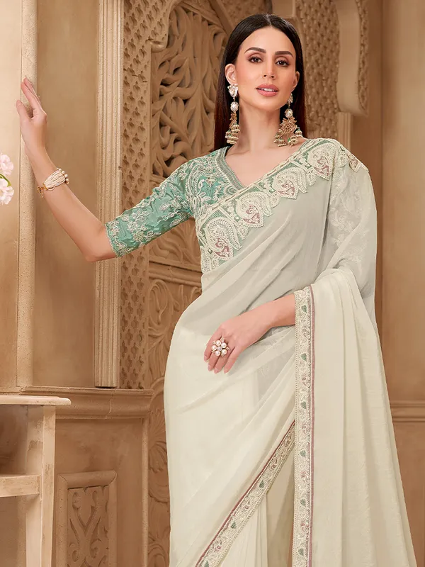 Women's_Georgette_Off_White_Embellished_Designer_Saree_With_Blouse_Piece