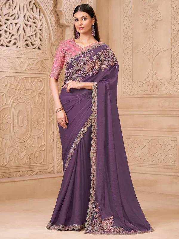 Women's_Georgette_Lavender_Embellished_Designer_Saree_With_Blouse_Piece