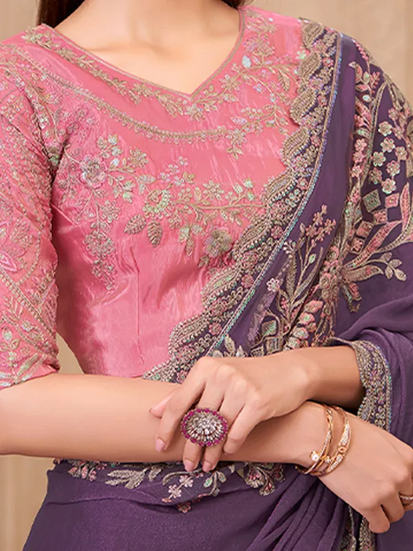 Women's_Georgette_Lavender_Embellished_Designer_Saree_With_Blouse_Piece
