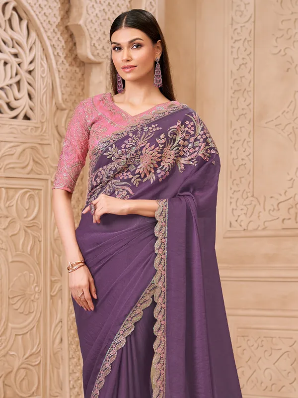 Women's_Georgette_Lavender_Embellished_Designer_Saree_With_Blouse_Piece