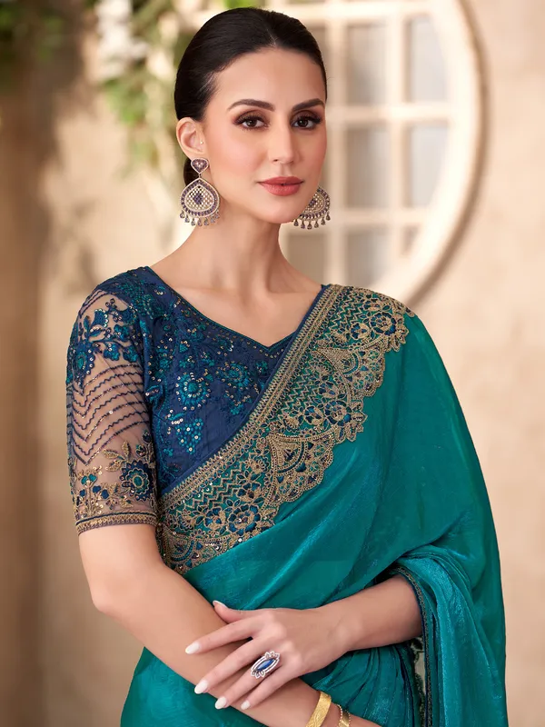 Women's_Georgette_Teal_green_Embellished_Designer_Saree_With_Blouse_Piece