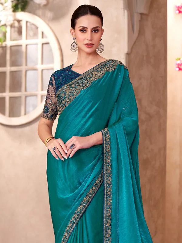 Women's_Georgette_Teal_green_Embellished_Designer_Saree_With_Blouse_Piece