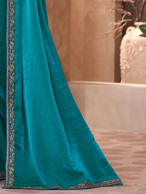 Women's_Georgette_Teal_green_Embellished_Designer_Saree_With_Blouse_Piece