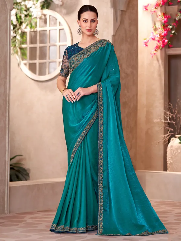 Women's_Georgette_Teal_green_Embellished_Designer_Saree_With_Blouse_Piece