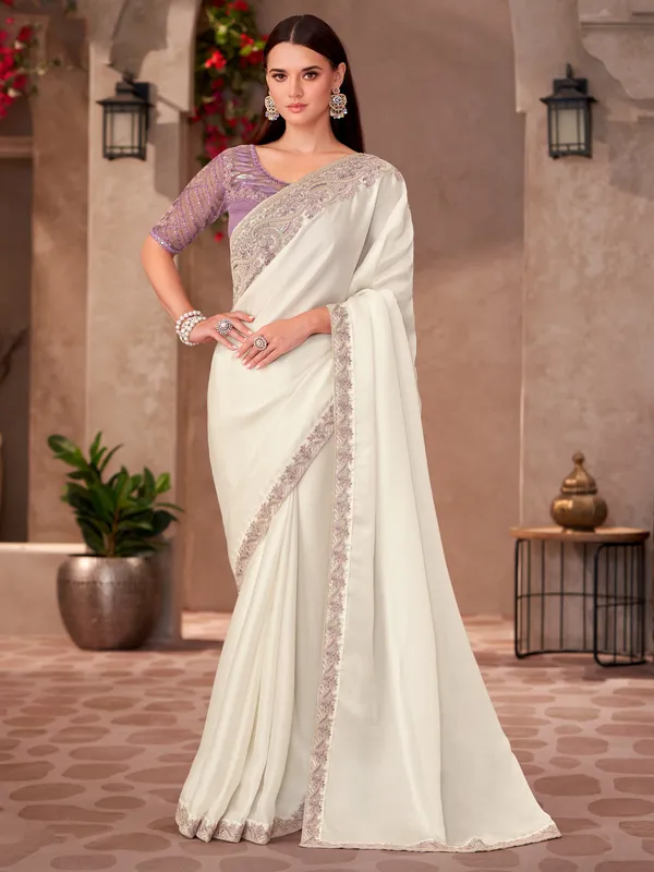 Women's_Georgette_Off_White_Embellished_Designer_Saree_With_Blouse_Piece