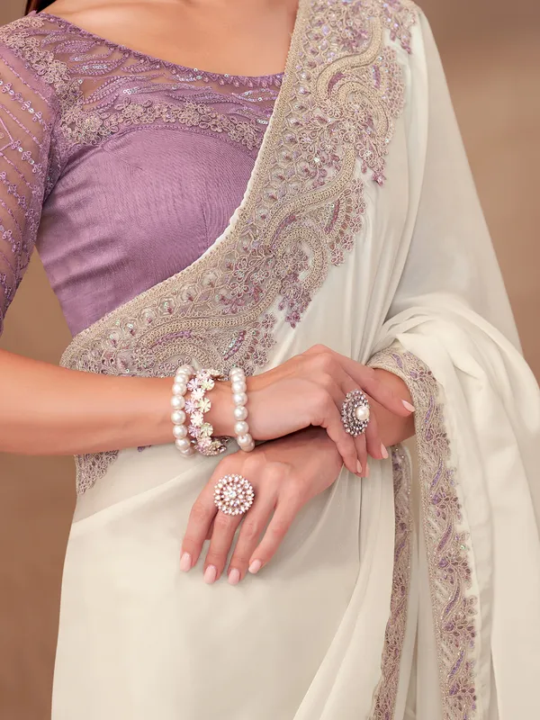 Women's_Georgette_Off_White_Embellished_Designer_Saree_With_Blouse_Piece