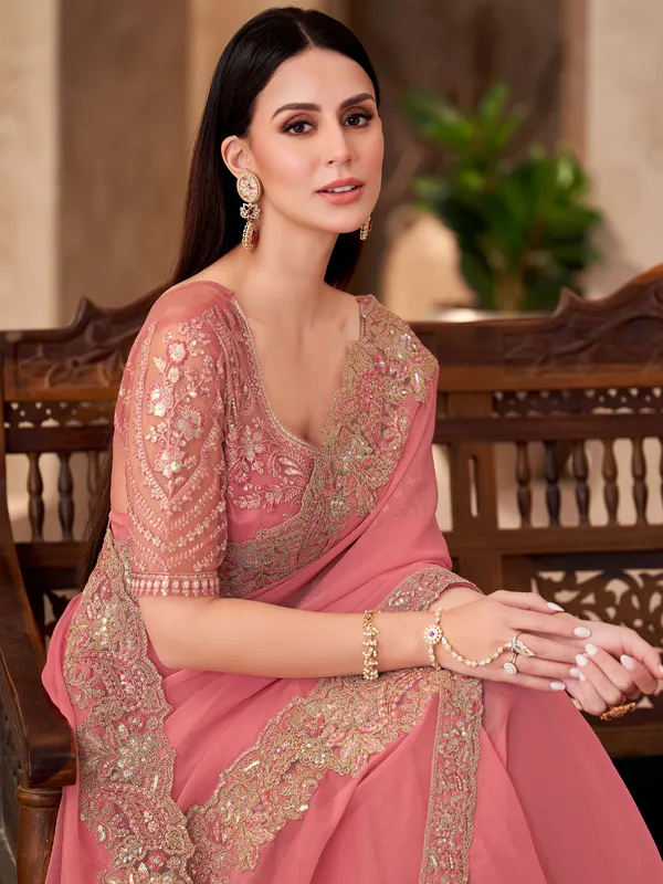 Women's_Georgette_Peach_Embellished_Designer_Saree_With_Blouse_Piece
