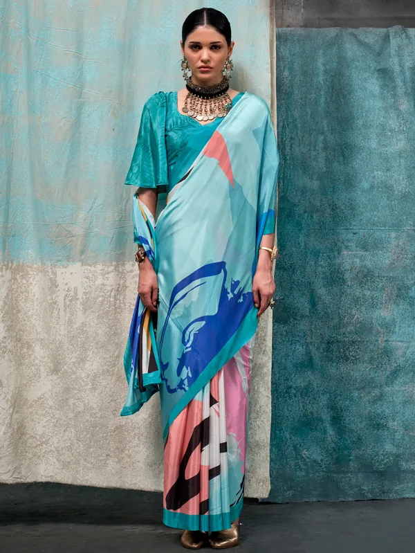 Women's_Crepe_Light_Blue_Printed_Designer_Saree_With_Blouse_Piece