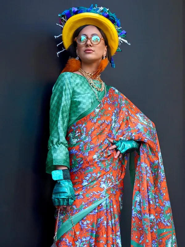 Women's_Crepe_Orange_Printed_Designer_Saree_With_Blouse_Piece
