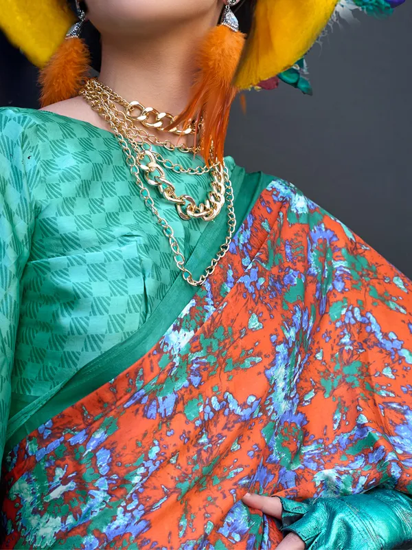 Women's_Crepe_Orange_Printed_Designer_Saree_With_Blouse_Piece