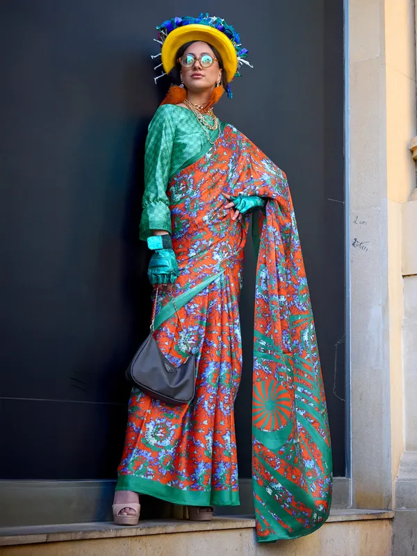 Women's_Crepe_Orange_Printed_Designer_Saree_With_Blouse_Piece