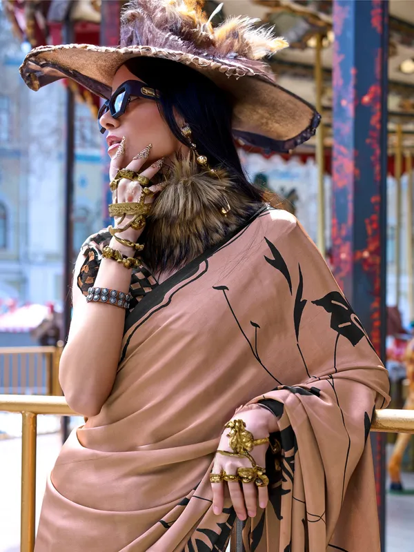 Women's_Crepe_Brown_Printed_Designer_Saree_With_Blouse_Piece
