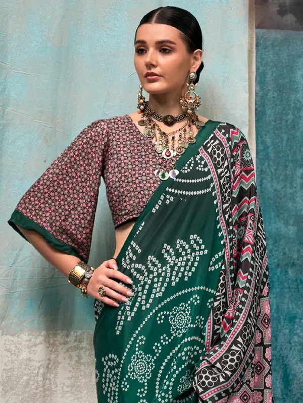Women's_Crepe_Green_Printed_Designer_Saree_With_Blouse_Piece